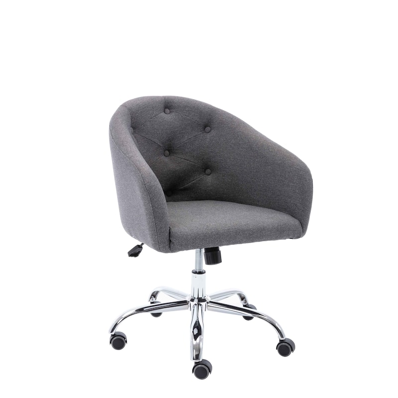 Porthos Home Kash Home Office Desk Chair, Round Back, Linen Fabric - Dark Grey