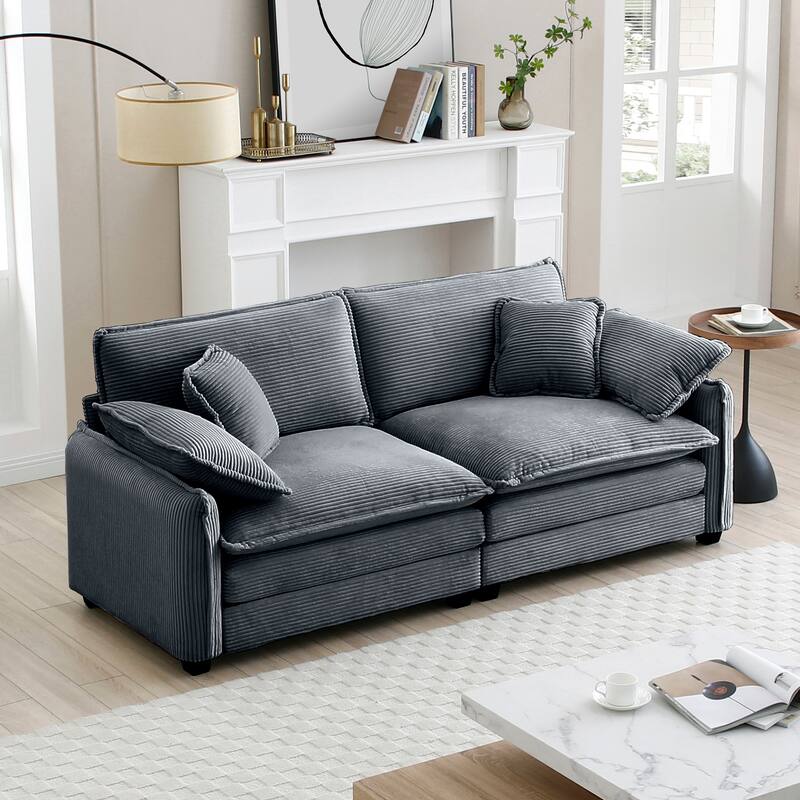 Oversize Loveseat, 81'' 2 Seater Corduroy Couch with 4 Pillows and Removable Armrests, Modern Love Seat for Living Room, Office