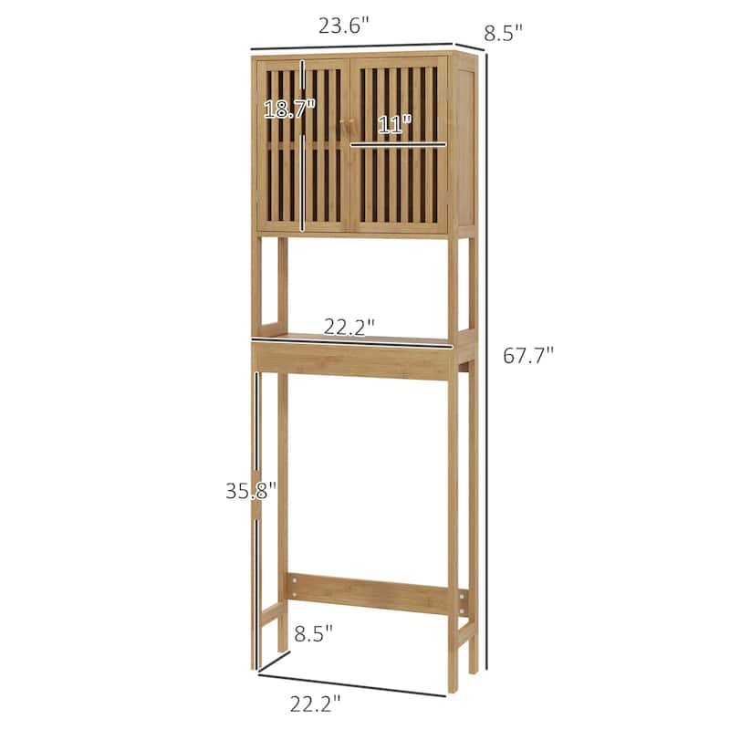 Sofucor Bamboo Over The Toilet Storage Cabinet,Bathroom Organizer with Slatted Doors,Adjustable Shelf and Open Shelf,Natural