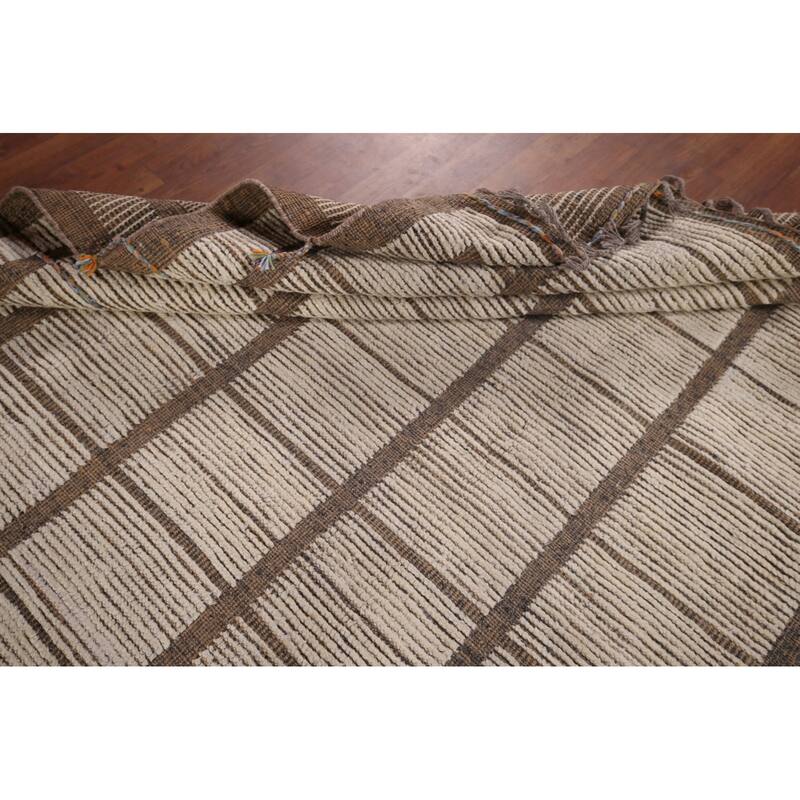 Checkered Moroccan Oriental Area Rug Hand-Knotted Wool Carpet - 8'0"x 12'3"