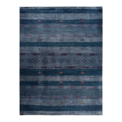 Modern One-of-a-Kind Hand-Knotted Area Rug - Gray, 9' 1" x 11' 10" - 9' 1" x 11' 10"
