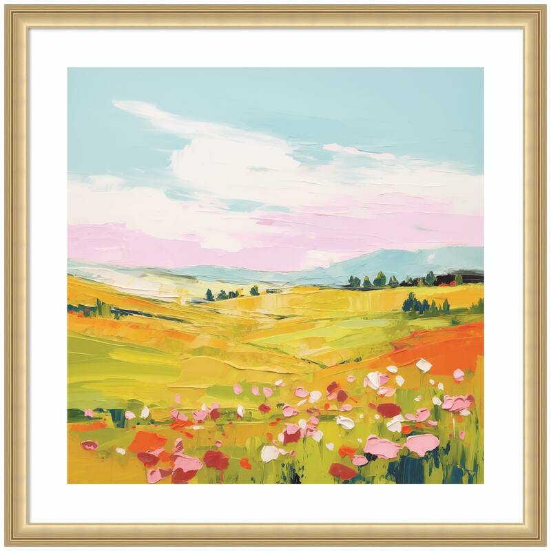 Kate and Laurel Framed Art Colorful Meadow Landscape by The Creative Bunch Studio - 26x26 - Gold