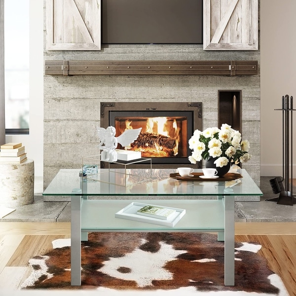 Glass coffee table with lower shelf rectangle glass coffee table discount