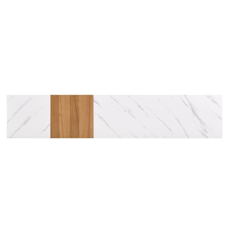 TV Stand with Faux Marble and Walnut Wood Grain, for TVs Up to 88", White - 78.7" W × 15.7" D × 10.4" H