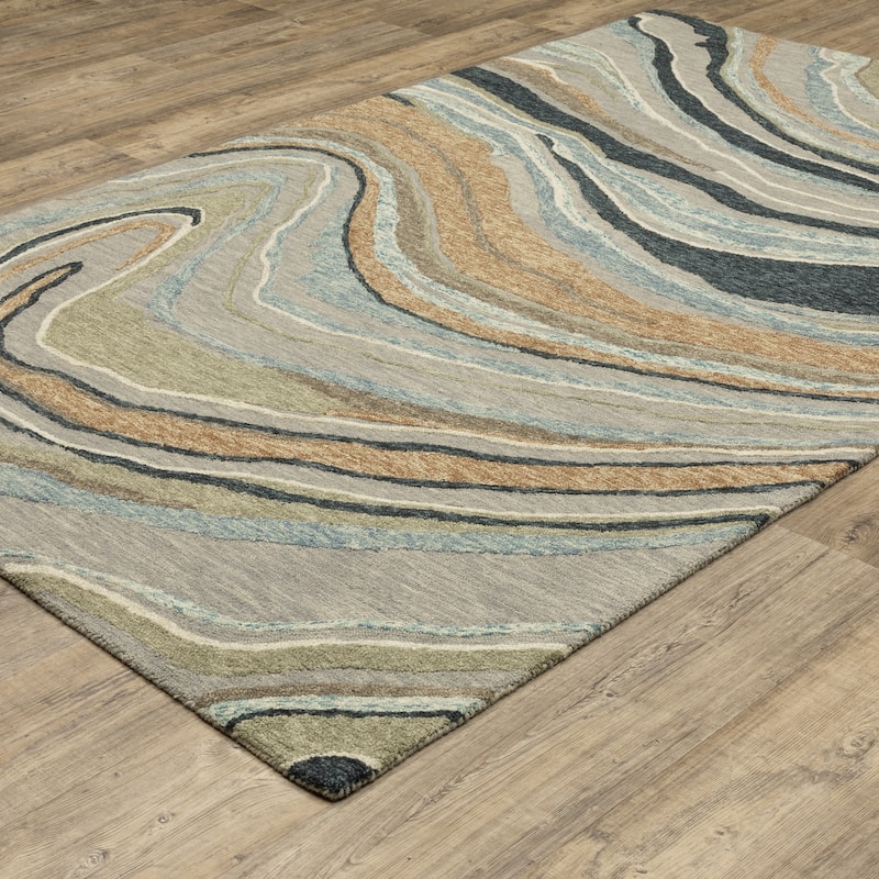 Style Haven Kitt Handmade Wool Abstract Waves Grey/ Blue Area Rug