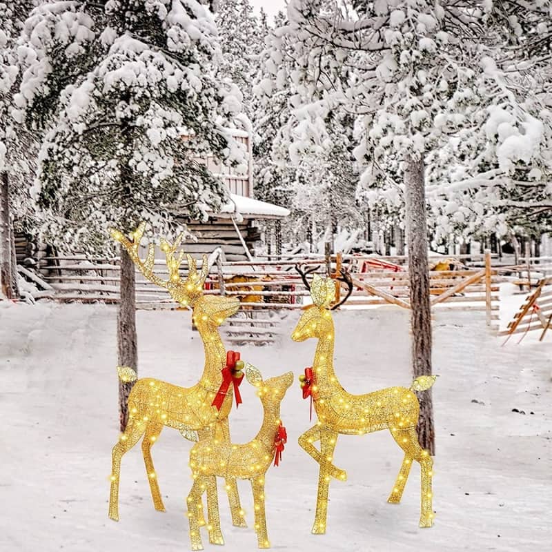 5ft Lighted Christmas Deer Set, 3-Piece Reindeer Holiday Decor - Golden
