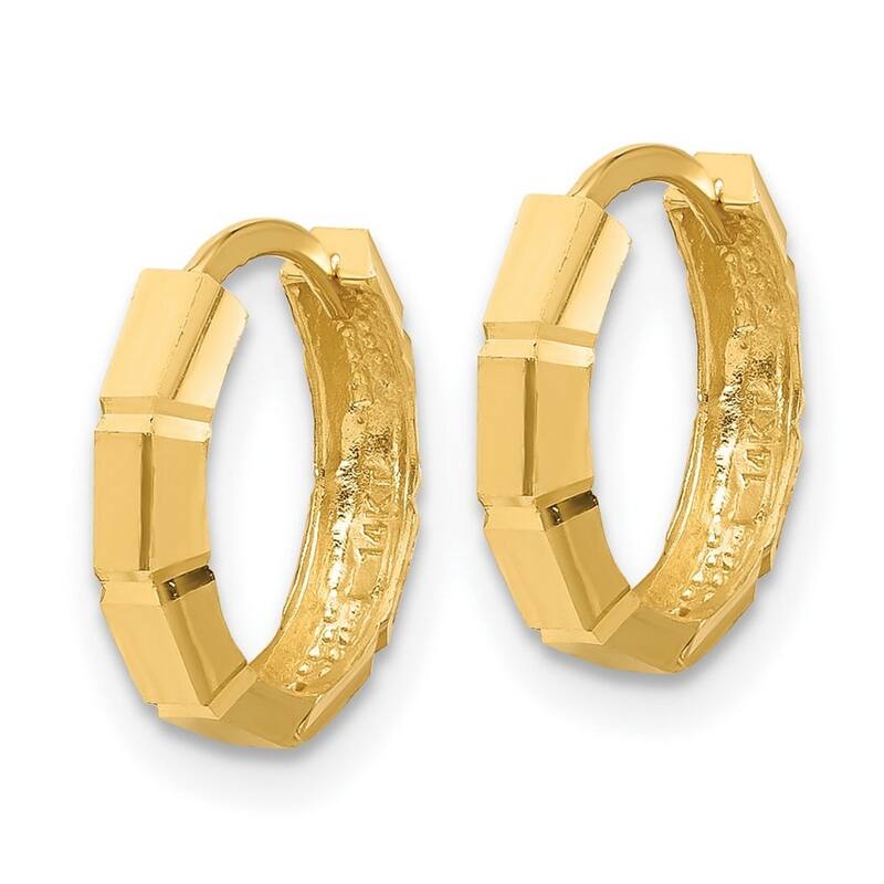 Curata 14k Yellow Gold Polished and Sparkle Cut Hoop Earrings - 12.28x13mm