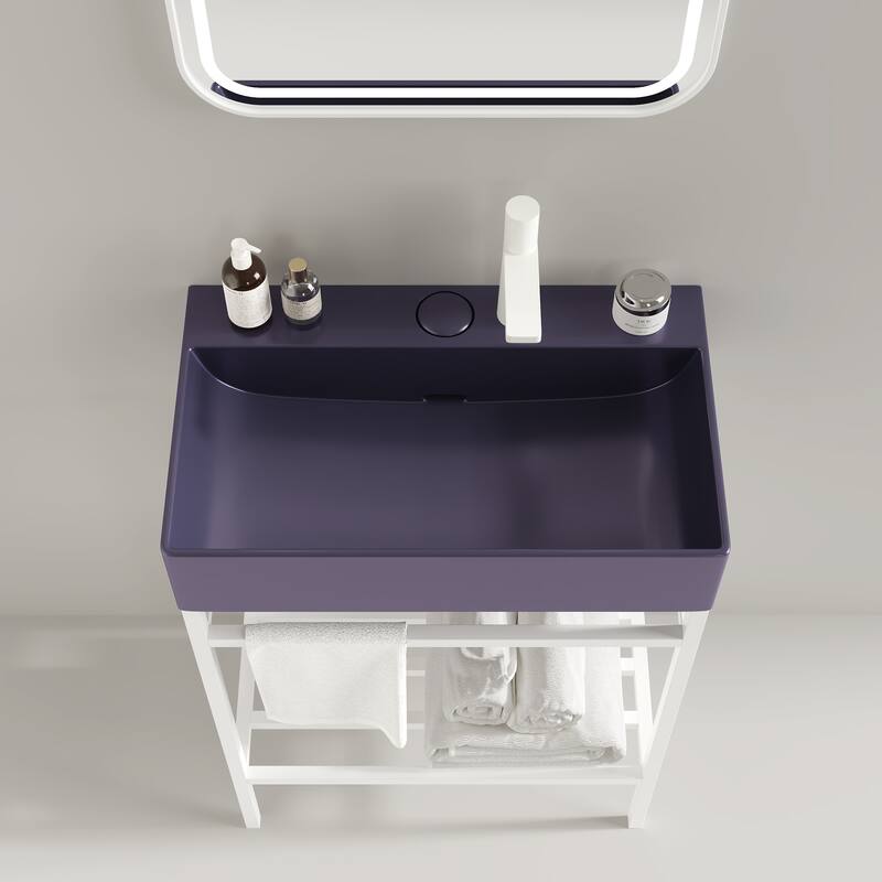 GDFStudio - Lofi Modern 24" Ceramic Basin with Drainer Control Button, Glossy Finish, WITHOUT Cabinet