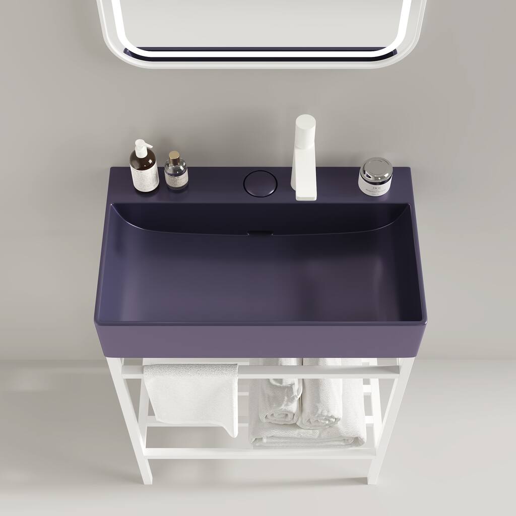 GDFStudio - Lofi Modern 24" Ceramic Basin with Drainer Control Button, Glossy Finish, WITHOUT Cabinet