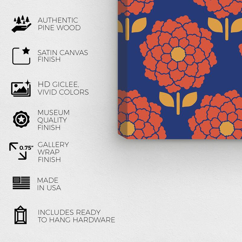 Wynwood Studio Canvas Floral and Botanical One of Tokyo Flower Pattern Orange and Dark Orange Modern Wall Art Canvas Print