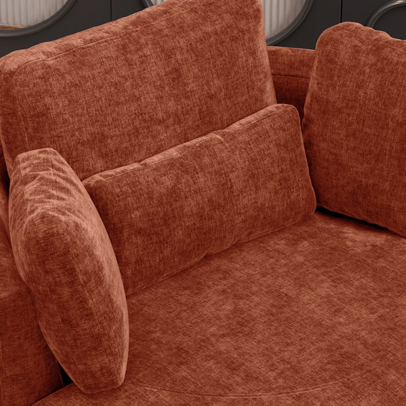 Modern Chenille 360° Swivel Accent Barrel Chair and Storage Ottoman