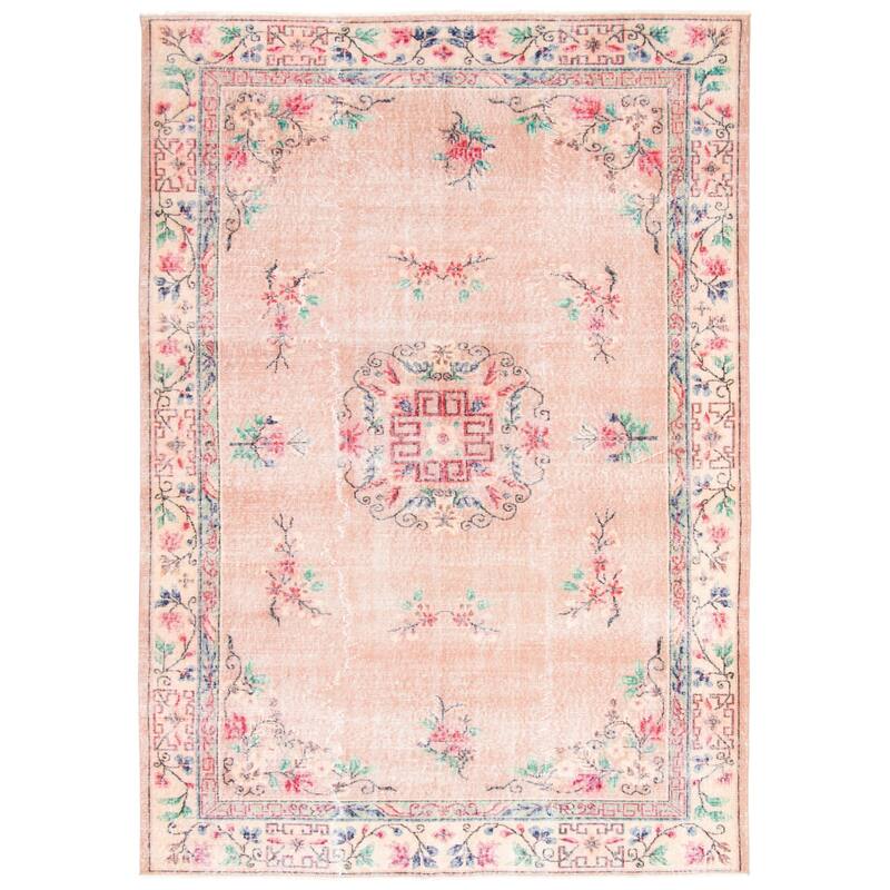 ECARPETGALLERY Hand-knotted Melis Vintage Coral, Pink Wool Rug - 6'11 x 9'9 - Light Coral/ Light Pink - 6'11 x 9'9