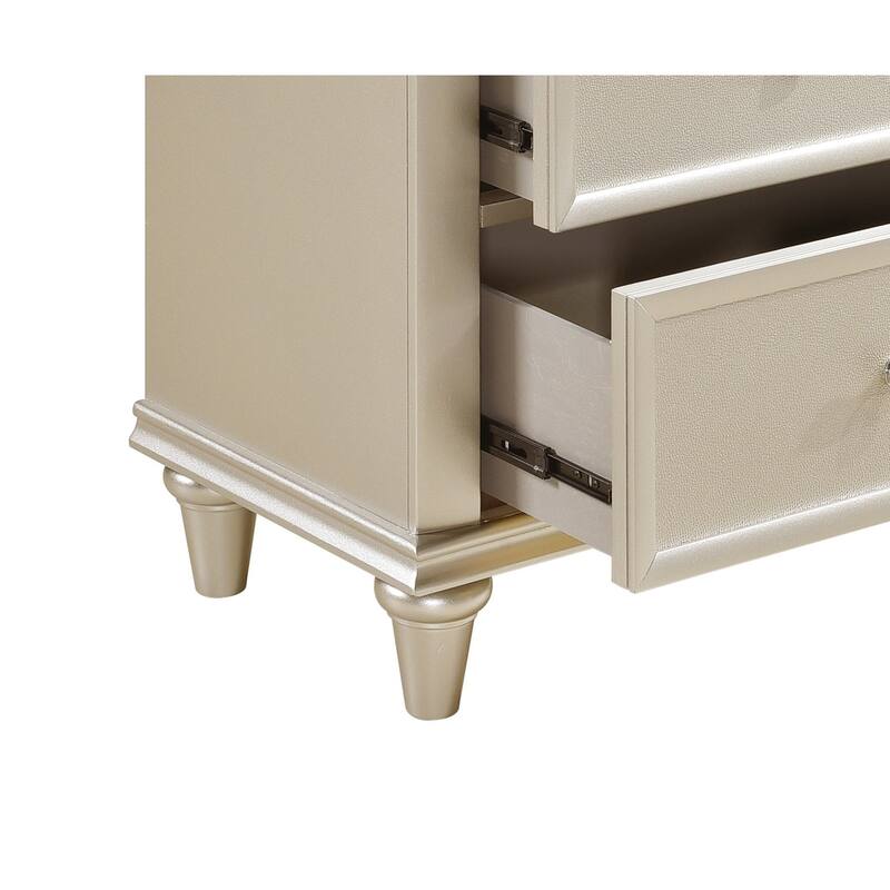 Nightstand with Textural Drawer Fronts, Multi-functiona Wooden Storage Cabinet, Coffee Table with 2 Drawers & Chrome Knobs