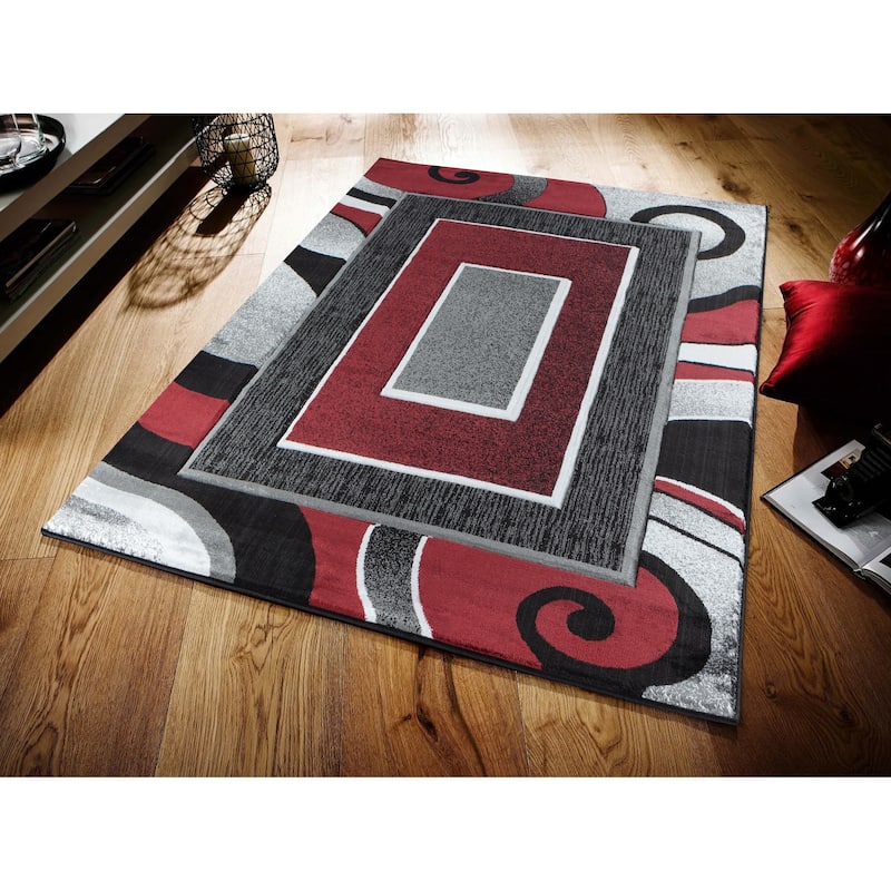 Glamour Collection Floral Polypropylene Area Rug - 6'9'' X 9'6'' - Brown