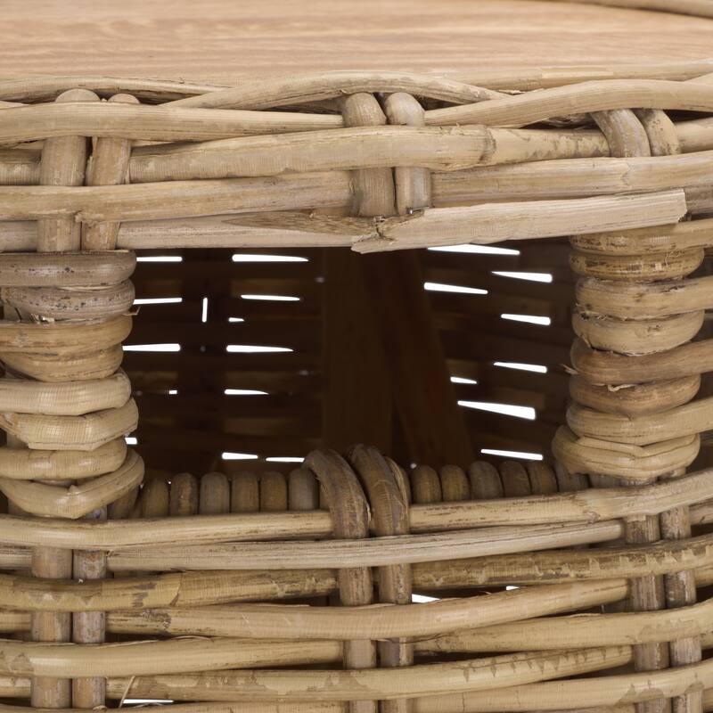 SAFAVIEH Home Shanely Wood Top Rattan Stool - 16"W x 16"D x 19"H