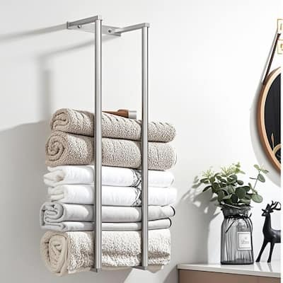304 stainless steel bathroom wall mounted towel rack with hooks for storing towels, bathrobes.