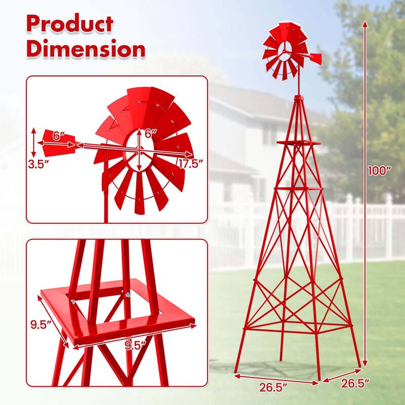 Costway 8 ft Ornamental Windmill with 4 Support Legs Decorative - See Details