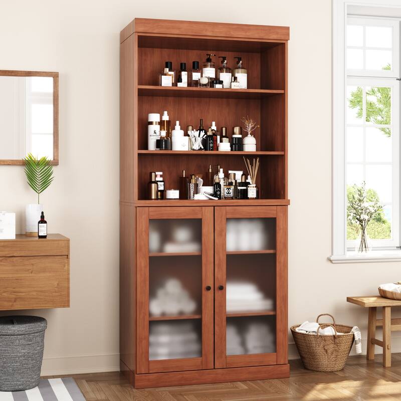 100% Solid Wood 32" Bathroom Cabinet with Optional Doors by Palace Imports - Mocha - 2 Doors Frosted Glass