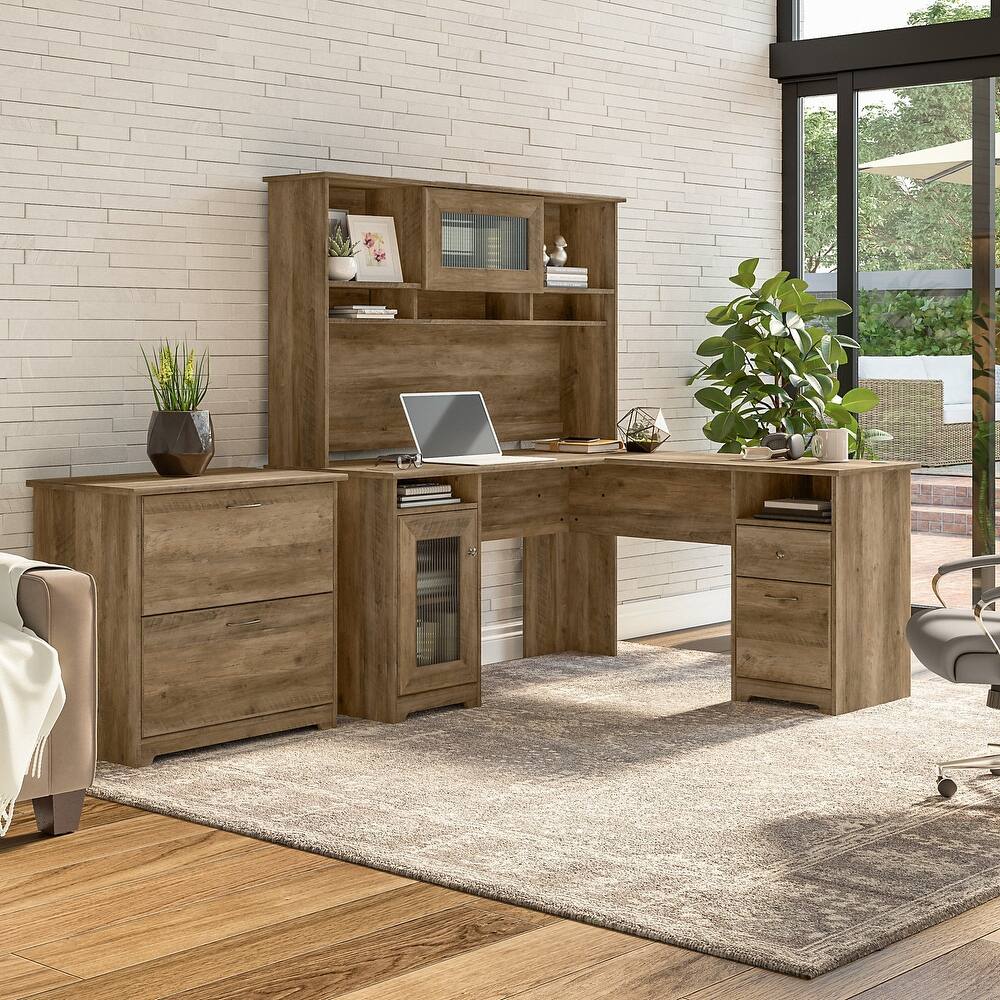 Cabot 60W L-Shaped Desk with Hutch and File Cabinet by Bush Furniture