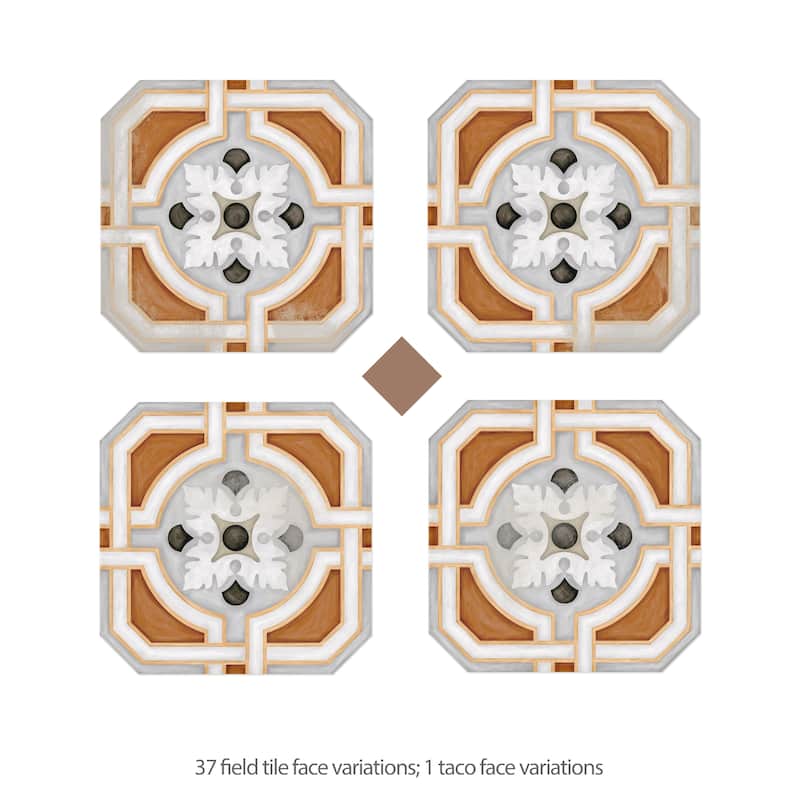 Merola Tile Vaudeville Octagon Deco Zimer with Taco Marron 7-7/8" x 7-7/8" Porcelain Floor and Wall Tile