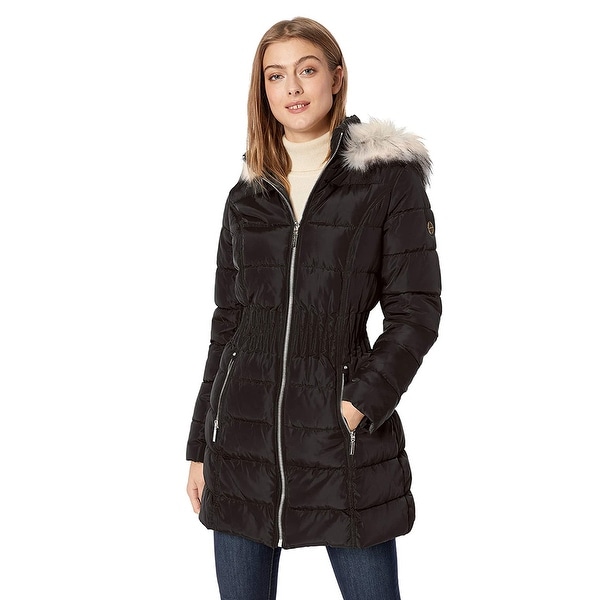 Laundry by shelli segal faux sherpa hooded cinched 2025 waist puffer coat