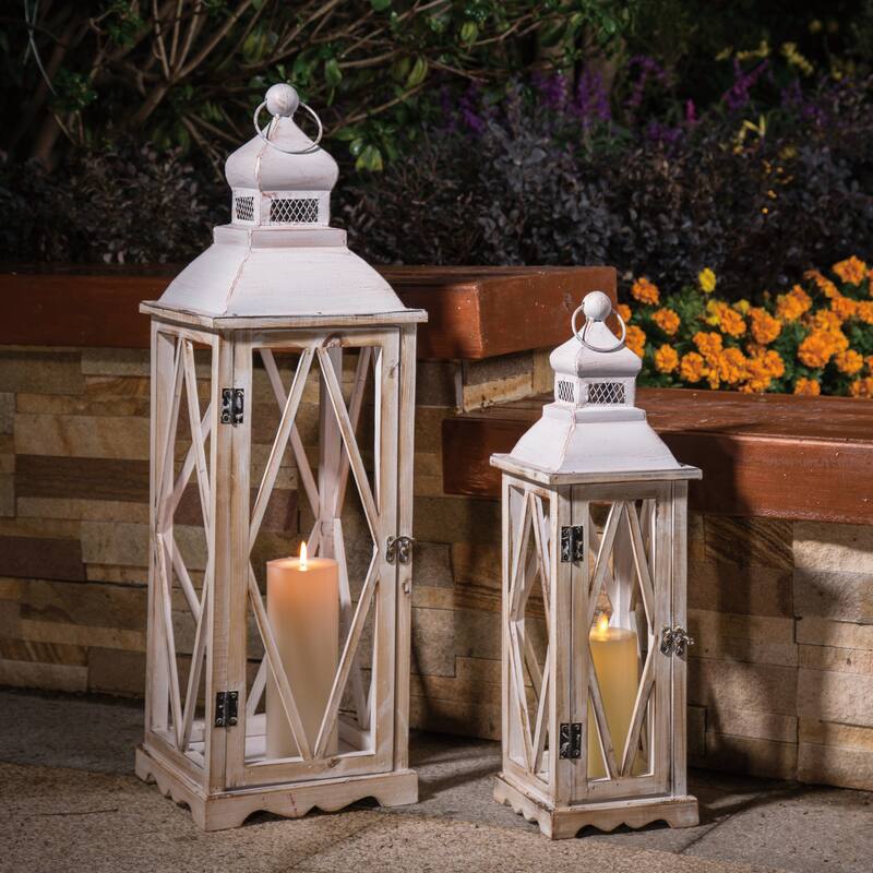 Glitzhome 2-piece Vintage Farmhouse Style Wood/ Metal Lantern Set