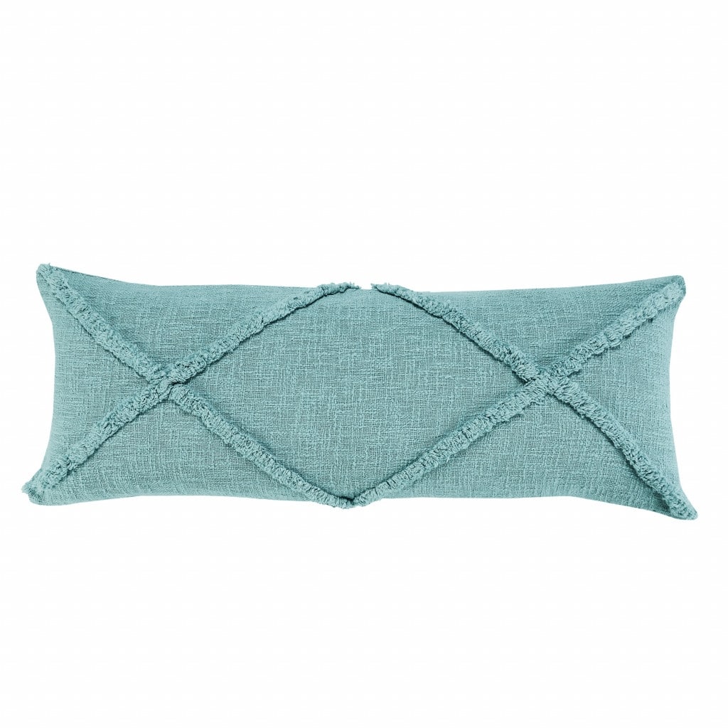 HomeRoots 14" X 36" Aqua Blue 100% Cotton Geometric Zippered Pillow