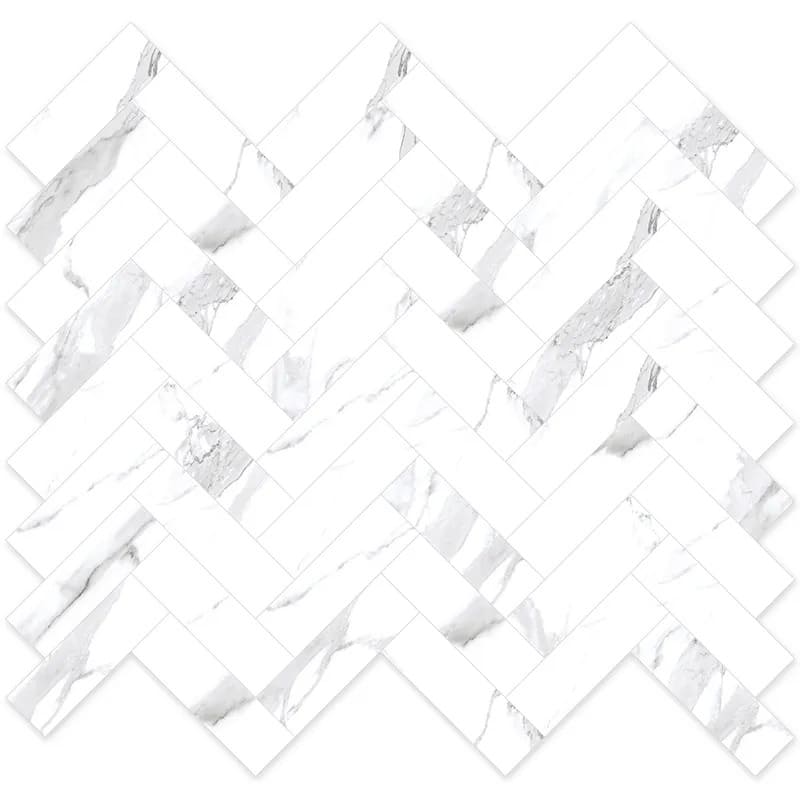 Veneto 11.1 in. x 12.36 in. Polished Statuary White Porcelain Herringbone Wall and Floor Tile (4.76 sq ft/case) - 5 Sheets