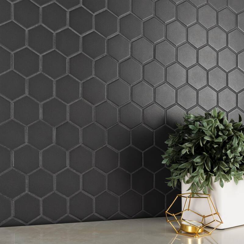 Merola Tile Gotham 2" Hex Black 11-1/8" x 12-5/8" Porcelain Mosaic Floor and Wall Tile