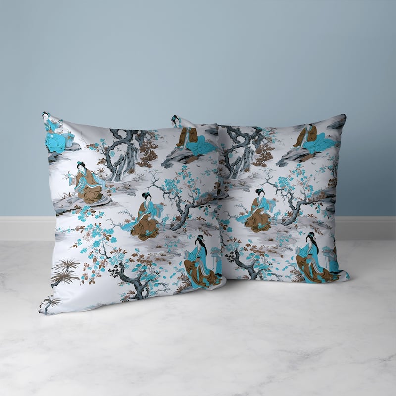 Imperial Palace Garden Faux Suede Reversible Throw Pillow Grey and Turquoise