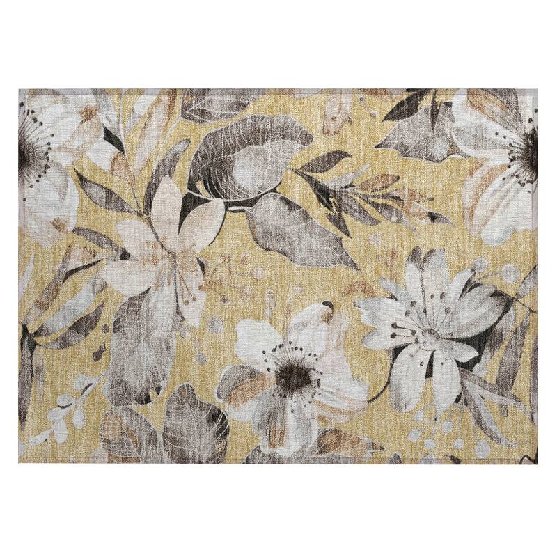 Machine Washable Indoor/ Outdoor Floral Chantille Rug