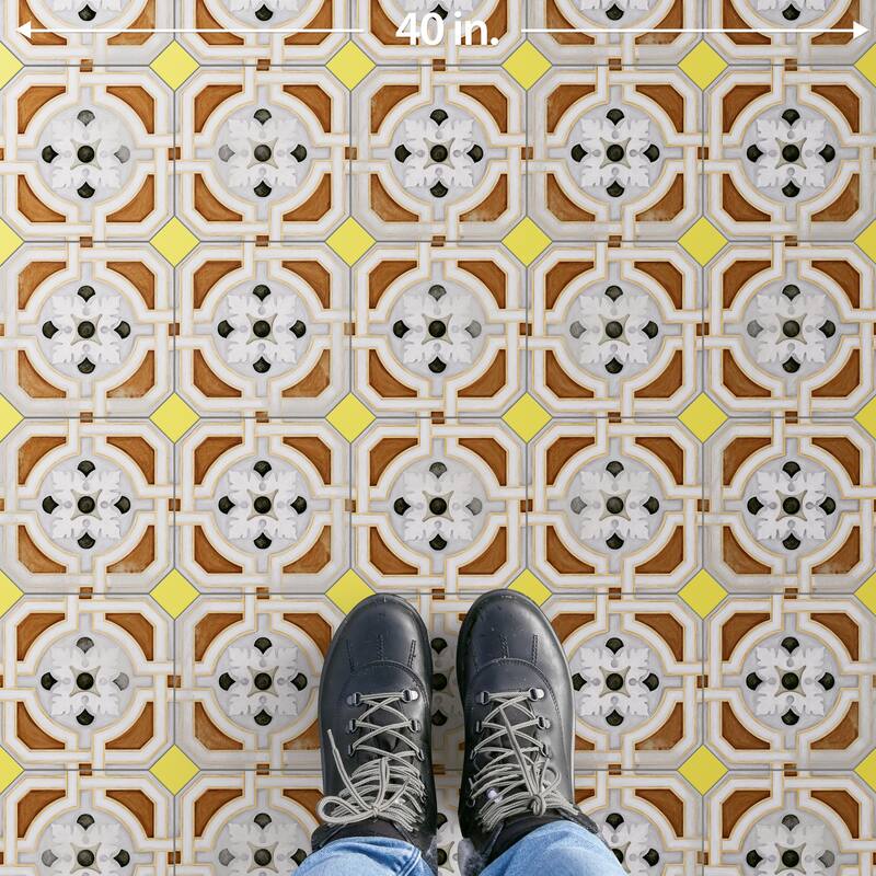 Merola Tile Vaudeville Octagon Deco Zimmer with Taco Lima 7-7/8" x 7-7/8" Porcelain Floor and Wall Tile