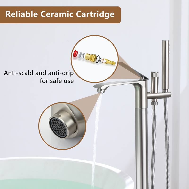 Bathtub Faucet, Floor Mount Free Standing Bathtub Faucet Tub Filler w/ Handheld Shower