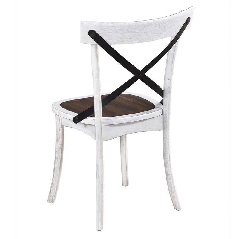 Rustic Modern Farmhouse Design Dining Side Chair with Metal X Design and Weathered Wood Finish