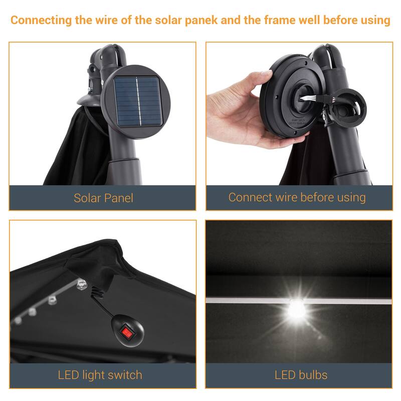 BONOSUKI 10ft Patio offset Umbrella Hanging Umbrella With LED Lights