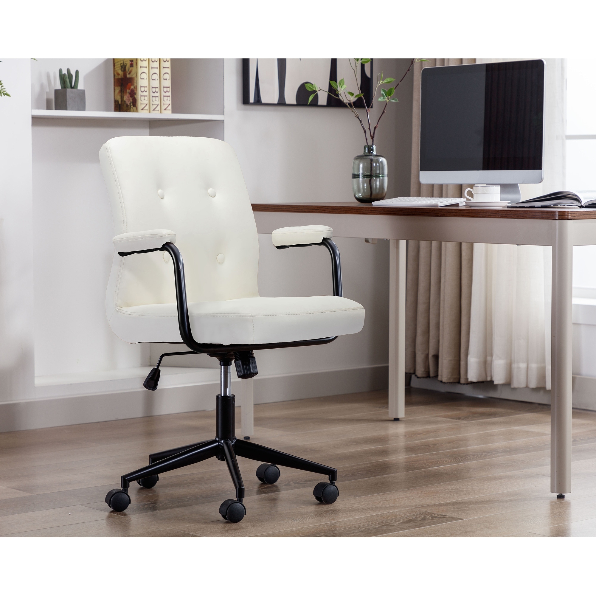 Porthos Home Ames Faux Leather Office Chair with Steel Roller Base