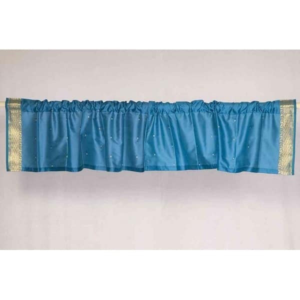 slide 1 of 1, Turquoise - Rod Pocket Top It Off handmade Sari Valance - Pair