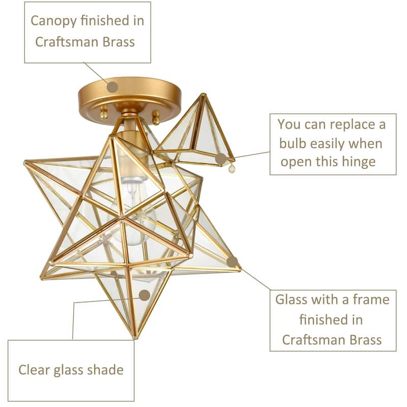 Feltre Industrial Moravian Star Ceiling Light with Clear Glass 12 Inches