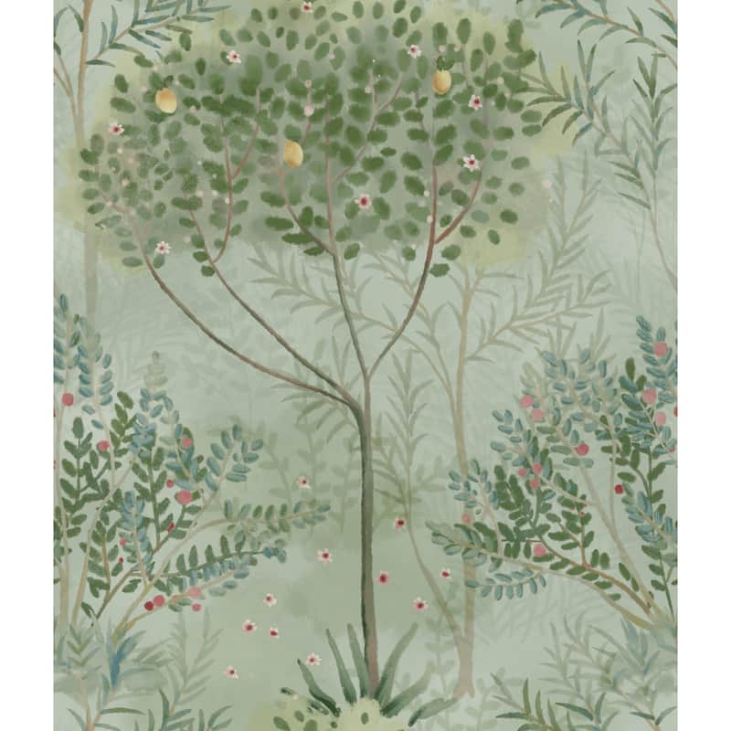 Montgeron Vinyl Orchard Wallpaper 20.5 in x 33 ft = 56 sq ft - Green