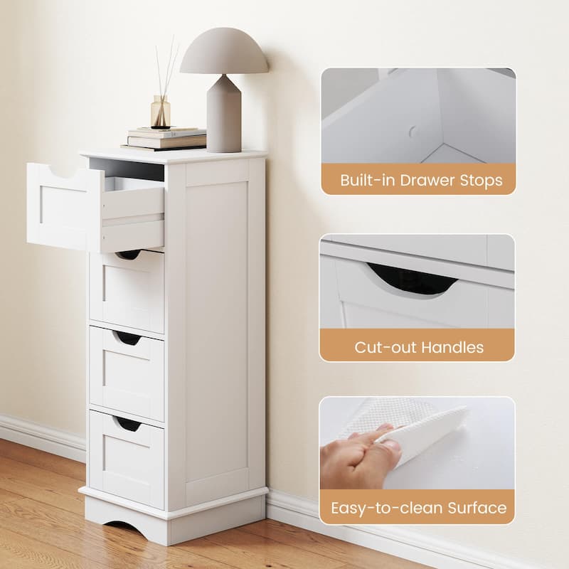 Costway Bathroom Storage Cabinet with 4 Drawers Cut-out Handles - See Details