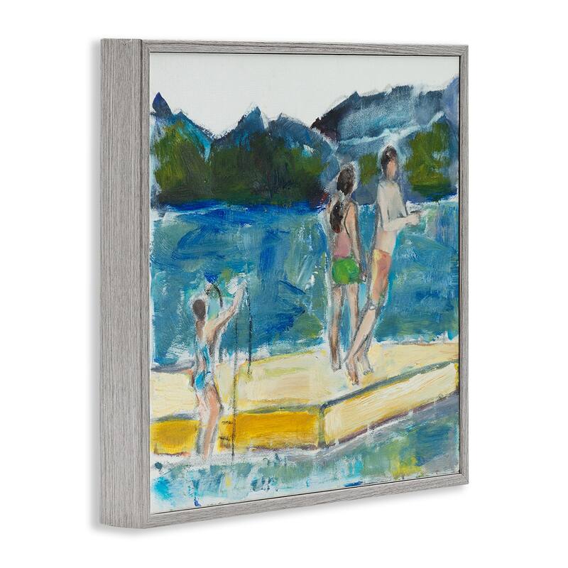 Stupell Kids on Swimming Dock Abstract Contemporary Lake Scene Framed Wall Art