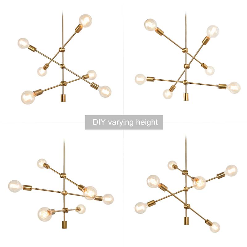 Mid-century Modern Brass Gold Pendants 6-light Sputnik Ceiling Lighting for Kitchen Island - Brass Gold - D26"x H38.5"