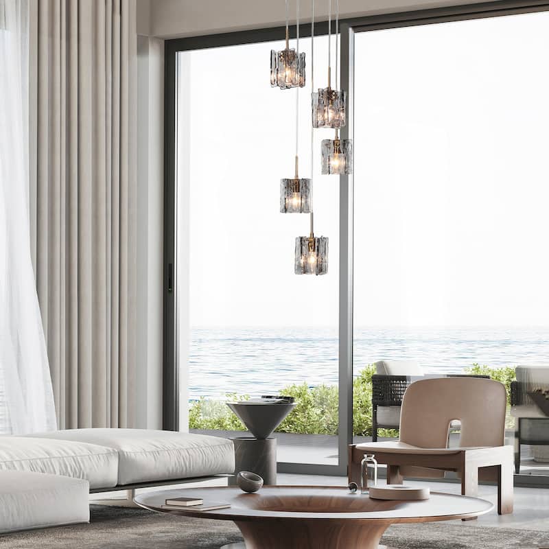 Kasy Modern 5-Light Cluster Chandelier Textured Glass Kitchen Island Pendant Light - D 15" x H 9"