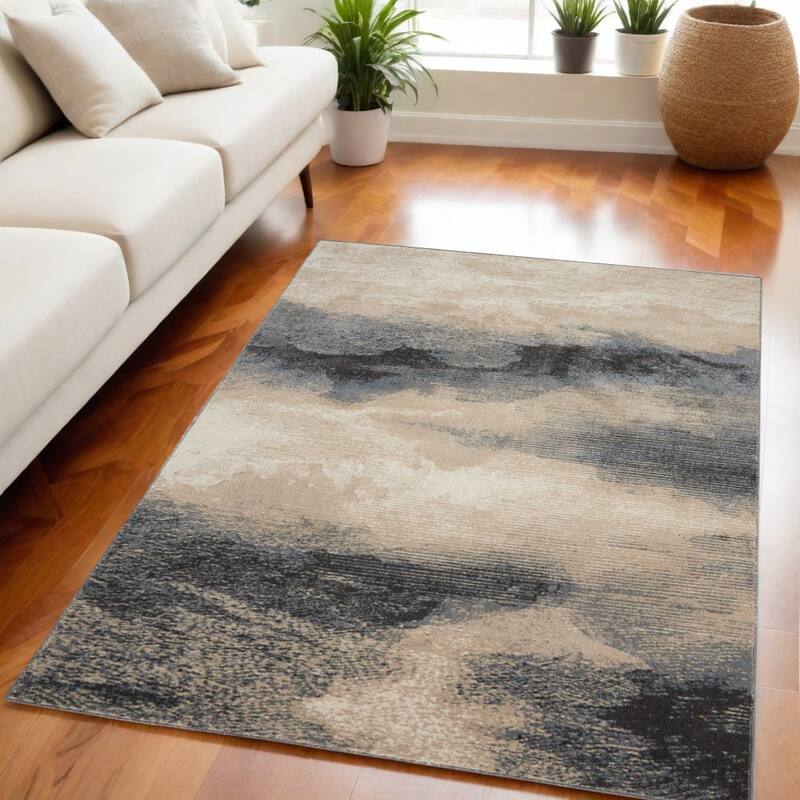 Hoko Power Loomed Abstract Modern Non Skid Stain Resistant Area Rug By HomeRoots - 87' X '63' X '0.5 - 87' X '63' X '0.5 - Black - Rectangle