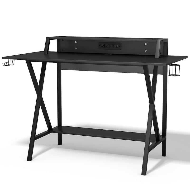 Gymax Gaming Desk All-In-One Professional Gamer Desk Cup Headphone