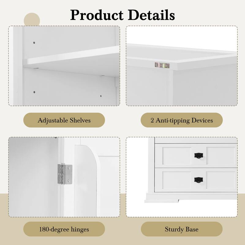 Roomfitters 78 Inch Large Kitchen Pantry Storage Cabinet with Microwave Station and Drawers, Shaker Style