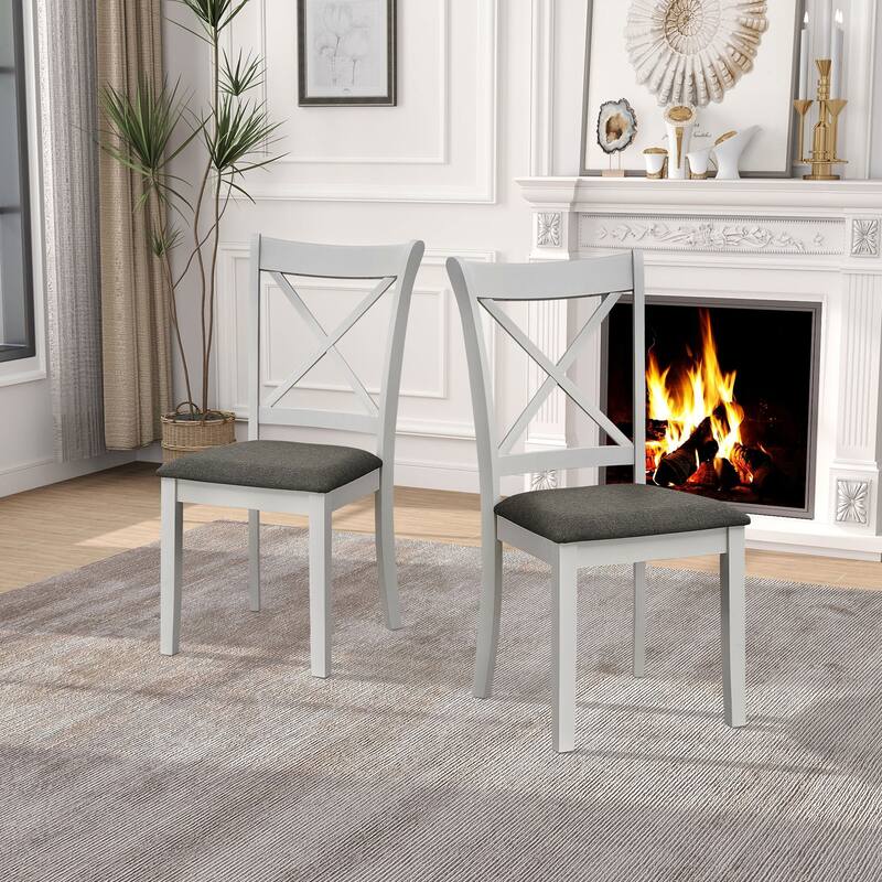 (1 Table with 4 Chairs)Wooden Dining Table Set for 4 Persons, Modern Design Round Kitchen Table with Curved Trestle Legs