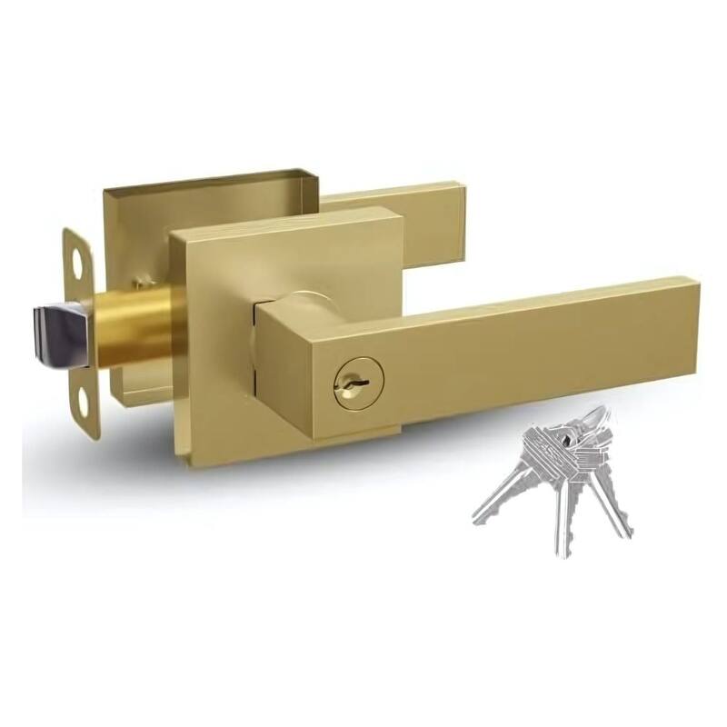 Mega Handles ROBELL Modern Square Entry Door Lever Lock Set | Fits All Standard Spaces | Bedroom Door Lock | Reversible Handle - Satin Brass