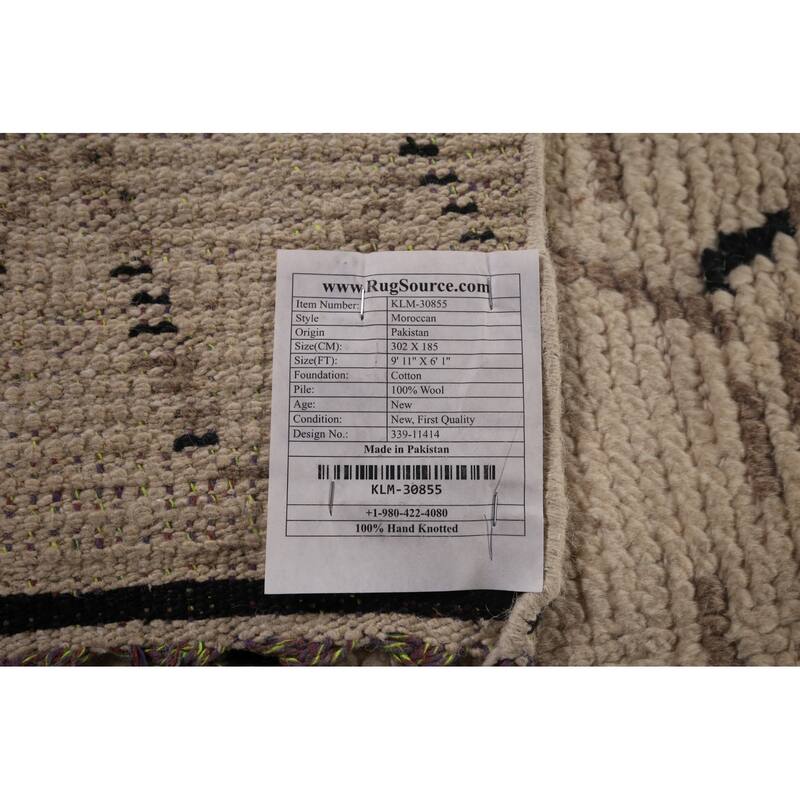 All-Over Ivory Moroccan Area Rug Handmade Wool Carpet - 6'1"x 9'11"