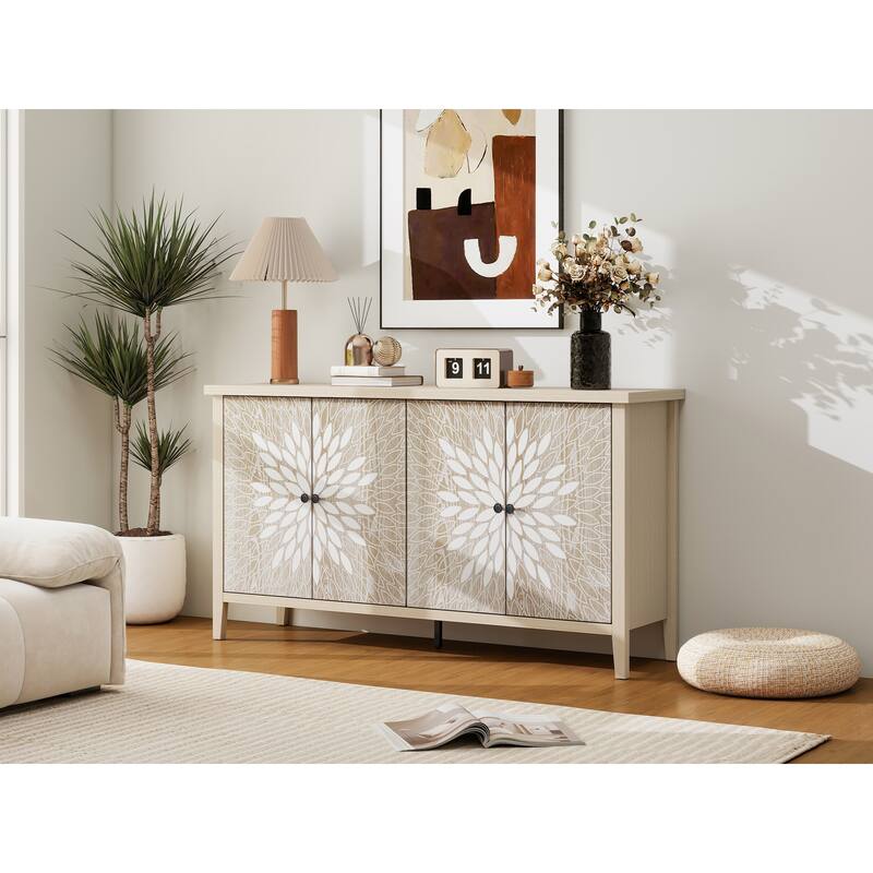 GDFStudio - Oakvista Modern Wooden Storage Sideboard Buffet Cabinet with 4 Doors and Adjustable Shelves